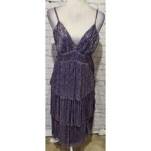 Trixxi Midi Layered Purple Metallic Dress with Slit- Size XL